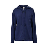 Max Mara zip-up hoodie featuring a hood with drawstrings, silver zipper, and a tonal embossed MM logo on the chest.