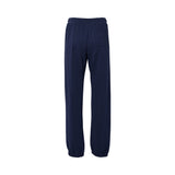 Max Mara navy blue sweatpants with a drawstring elastic waistband and gathered ankle cuffs on a white background.