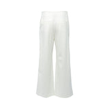 A back view Max Mara high-waisted wide-leg trousers in optic white, featuring a clean waistband and concealed closure on a white background.
