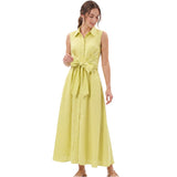 Meimeij Pastel Yellow Sleeveless Convertible Maxi Shirtdress