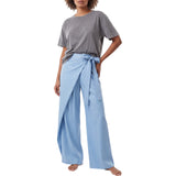 Meimeij Women's Light Blue Wrap-Effect Wide-Leg Trouser