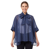 Meimeij Women's Sheer Organza Bow-Neck Cape Blouse