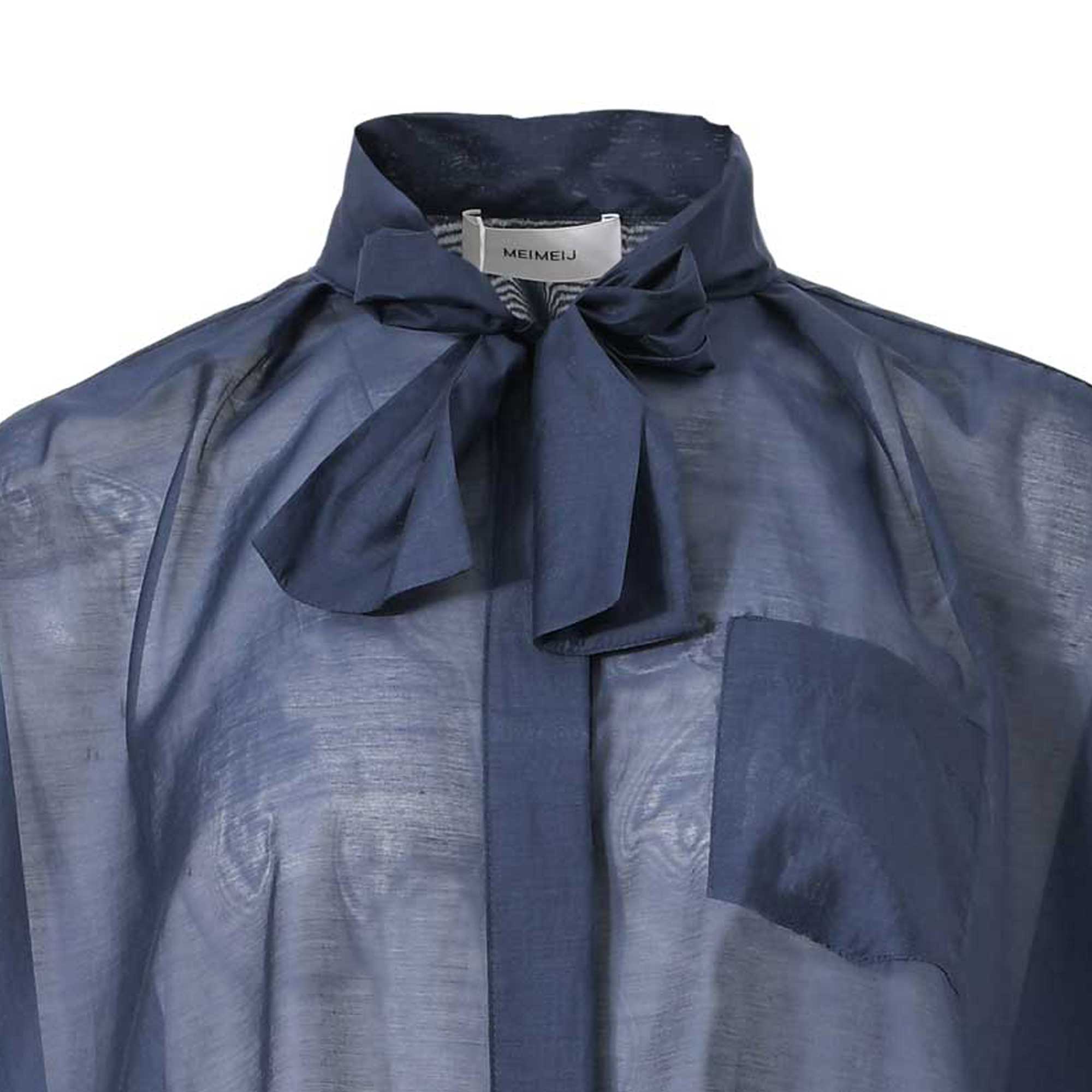 Meimeij Women's Sheer Organza Bow-Neck Cape Blouse