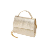 MiMiSol girls' gold textured metallic handbag featuring a top handle and a gold-tone chain shoulder strap on a white background.