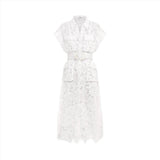 Leo Lin Women's Audrey Lace Pocket Shirt Midi Dress Snow