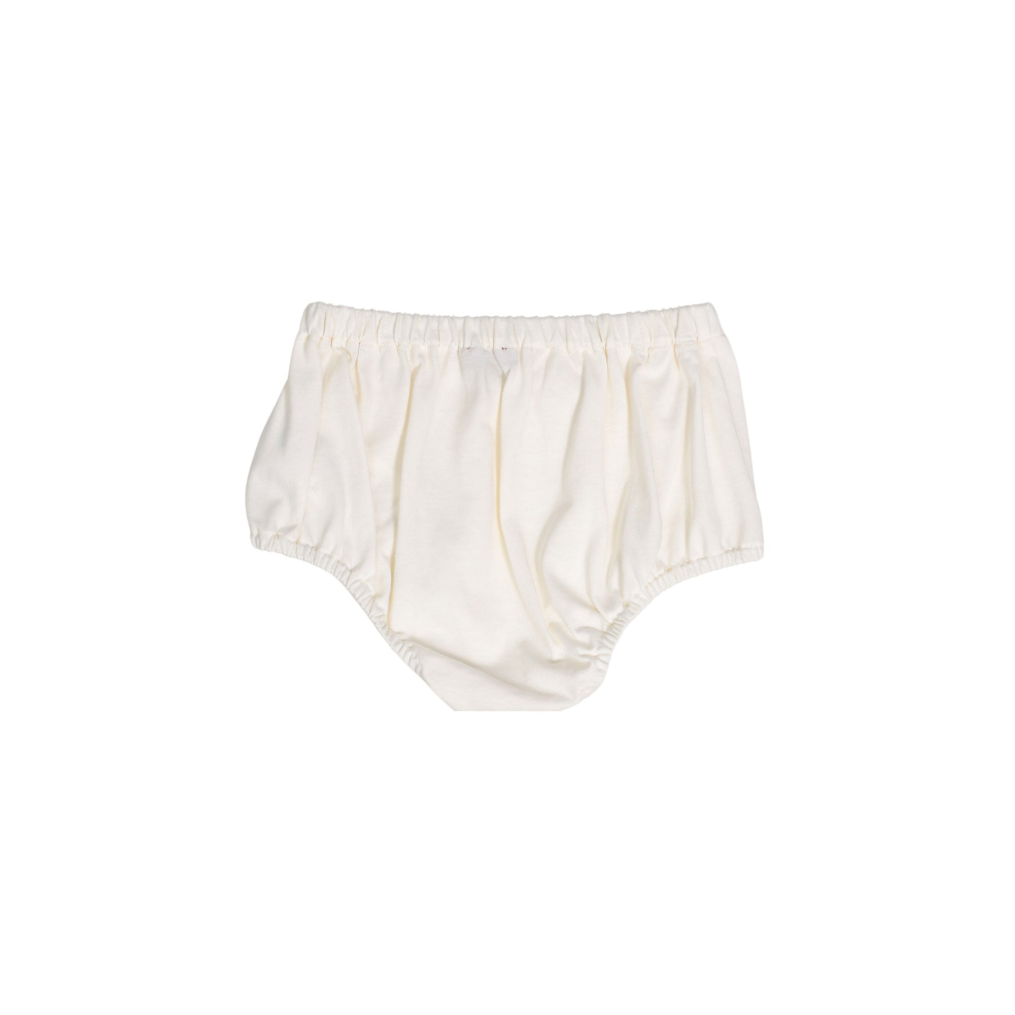 Back view of the off-white baby diaper cover showing the clean knit fabric finish and comfortable elasticated trim.
