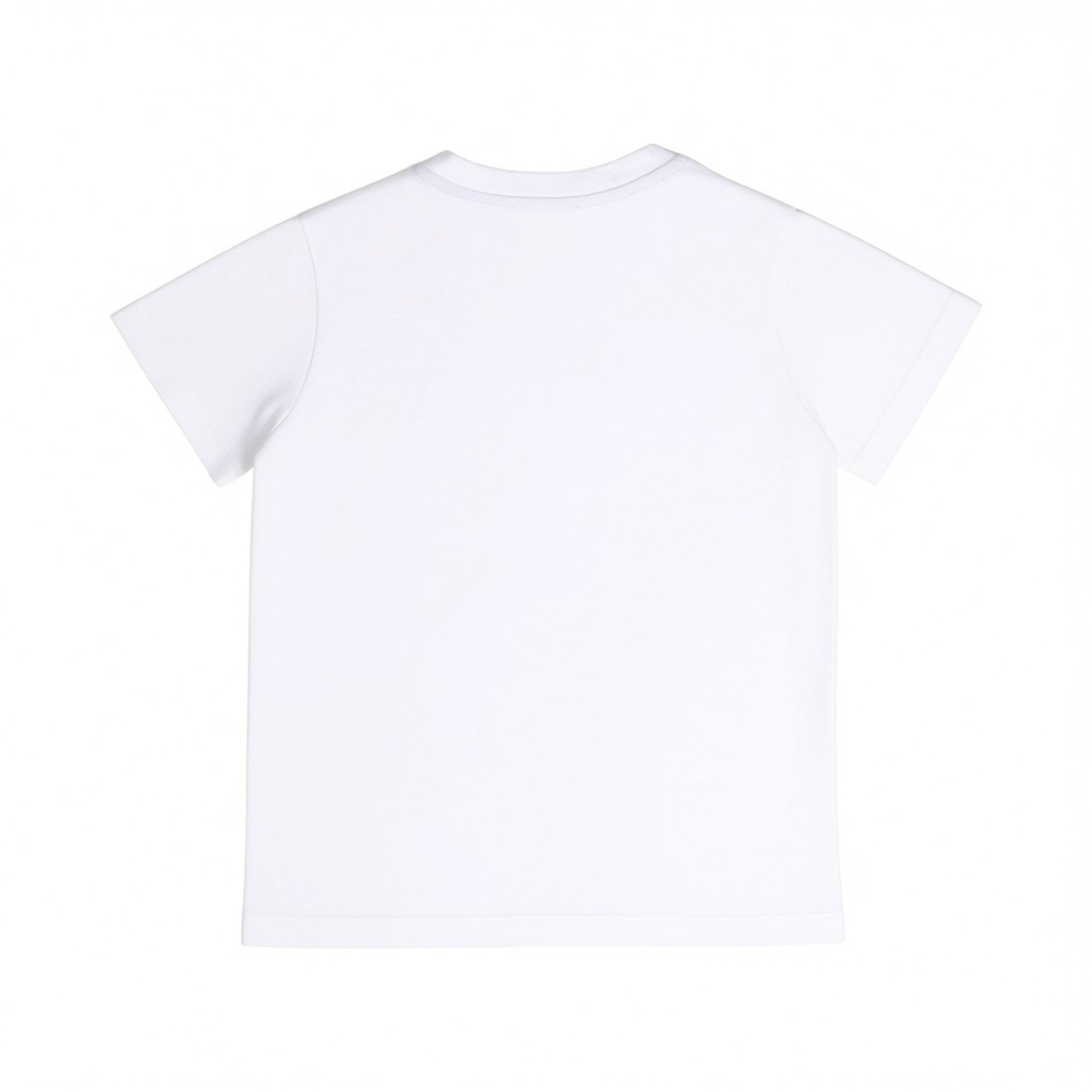 Rear flat-lay view of a Missoni white short-sleeved cotton T-shirt showcasing a clean, solid pink back and stitched hem details.