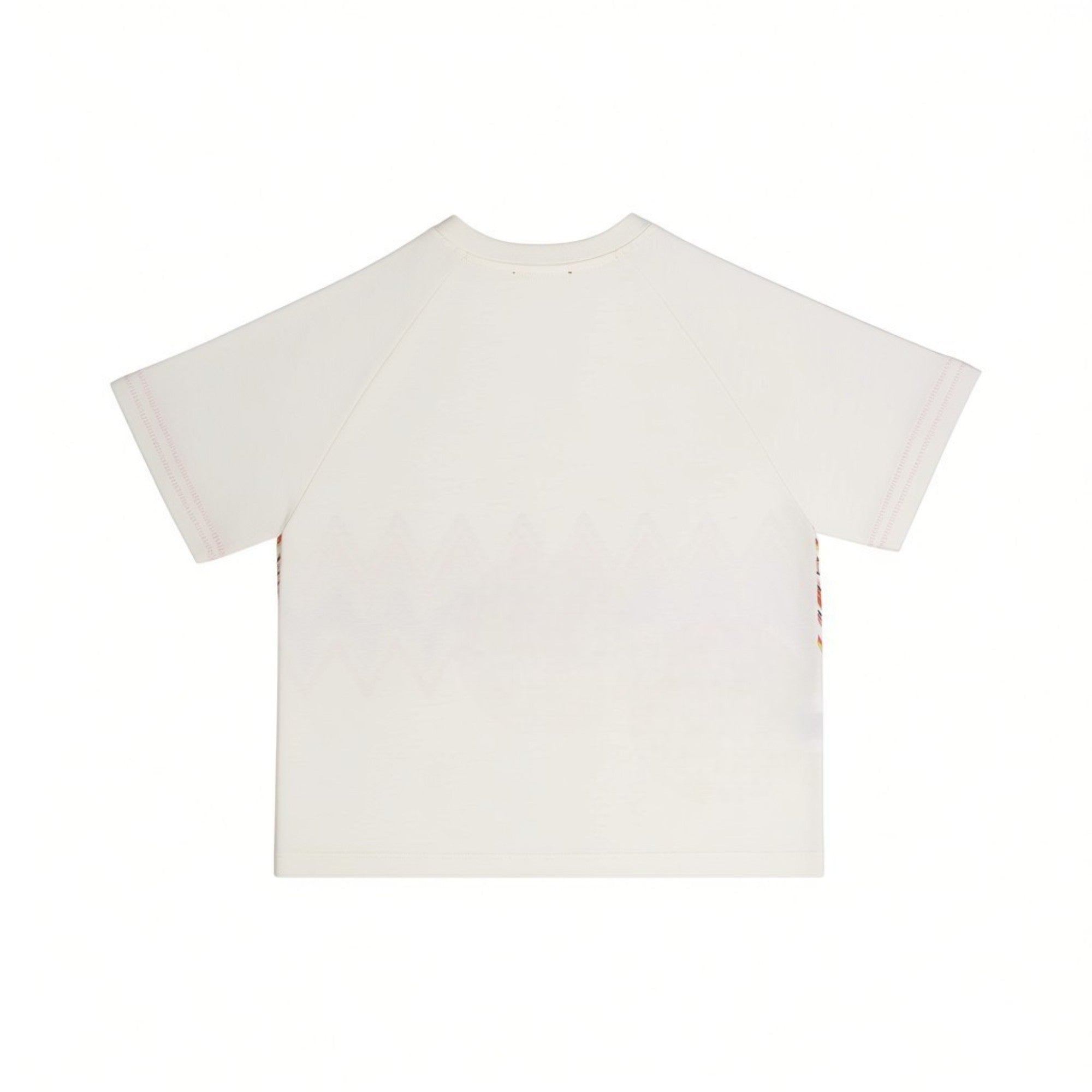 Back close-up view of the clean, minimalist white cotton short-sleeve kids T-shirt.