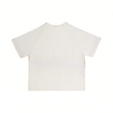 Back close-up view of the clean, minimalist white cotton short-sleeve kids T-shirt.