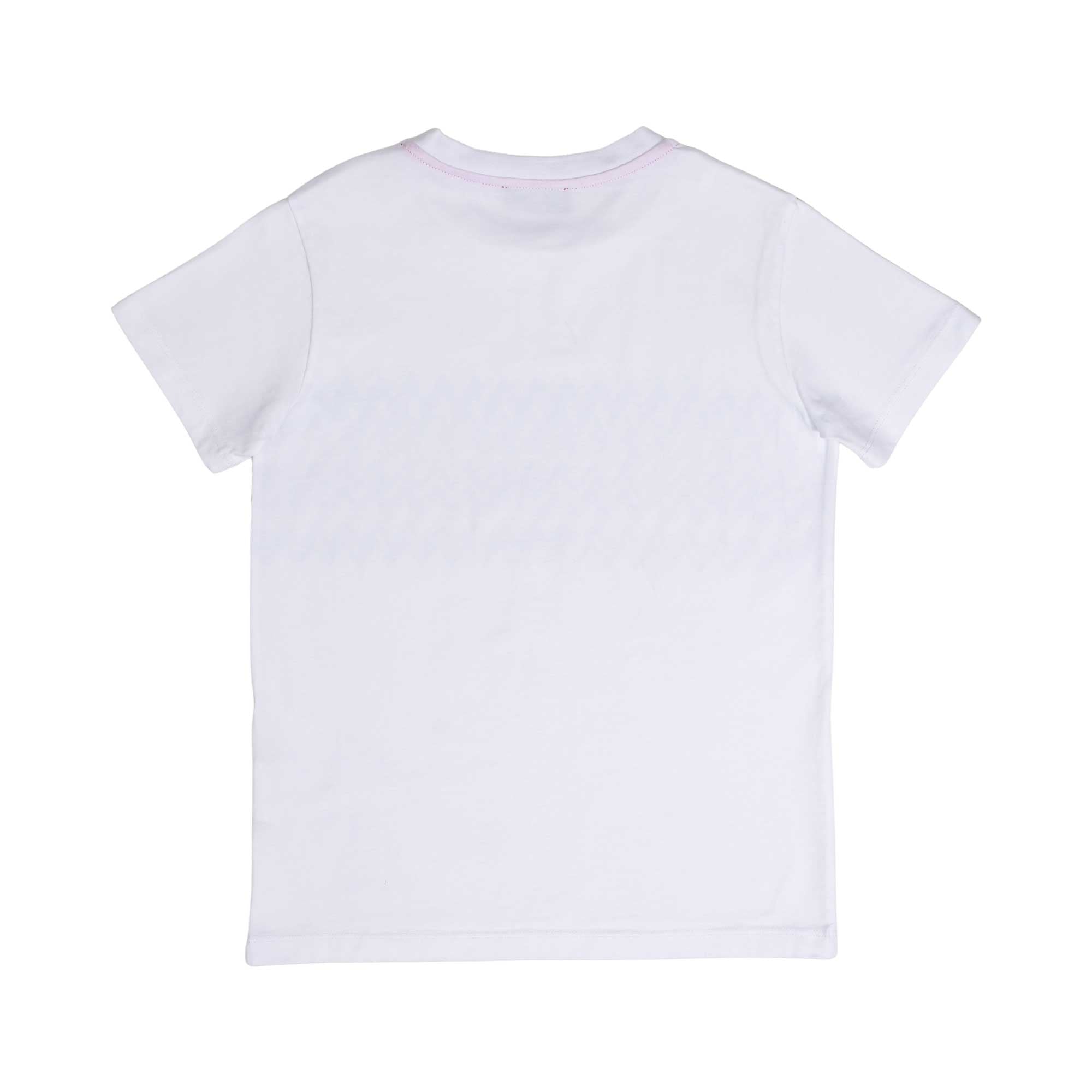 Back close-up view of the plain white Missoni kids crewneck T-shirt with fine stitching details along the neckline, sleeves, and hem.