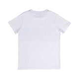 Back close-up view of the plain white Missoni kids crewneck T-shirt with fine stitching details along the neckline, sleeves, and hem.
