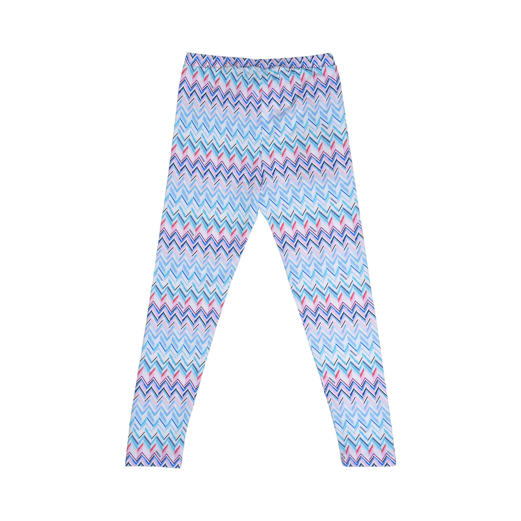 Back view of the Missoni kids stretch leggings showcasing the seamless continuity of the vibrant multi-colored zigzag pattern.