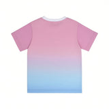 Rear flat-lay view of the Missoni kids short-sleeved T-shirt, displaying the continuous pastel pink and sky blue gradient effect across the back.
