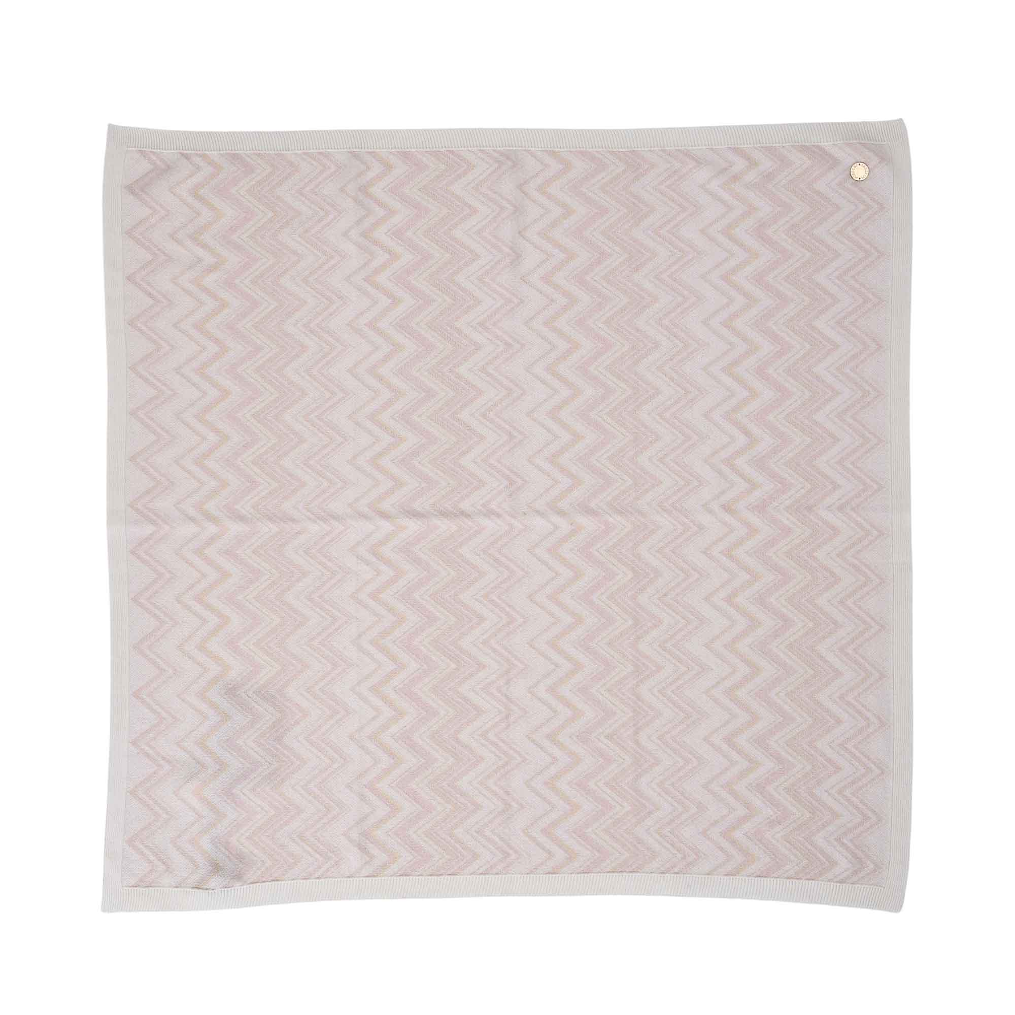 Missoni Kids White/Pink Baby Knit Blanket with zigzag pattern – Available for Online Purchase