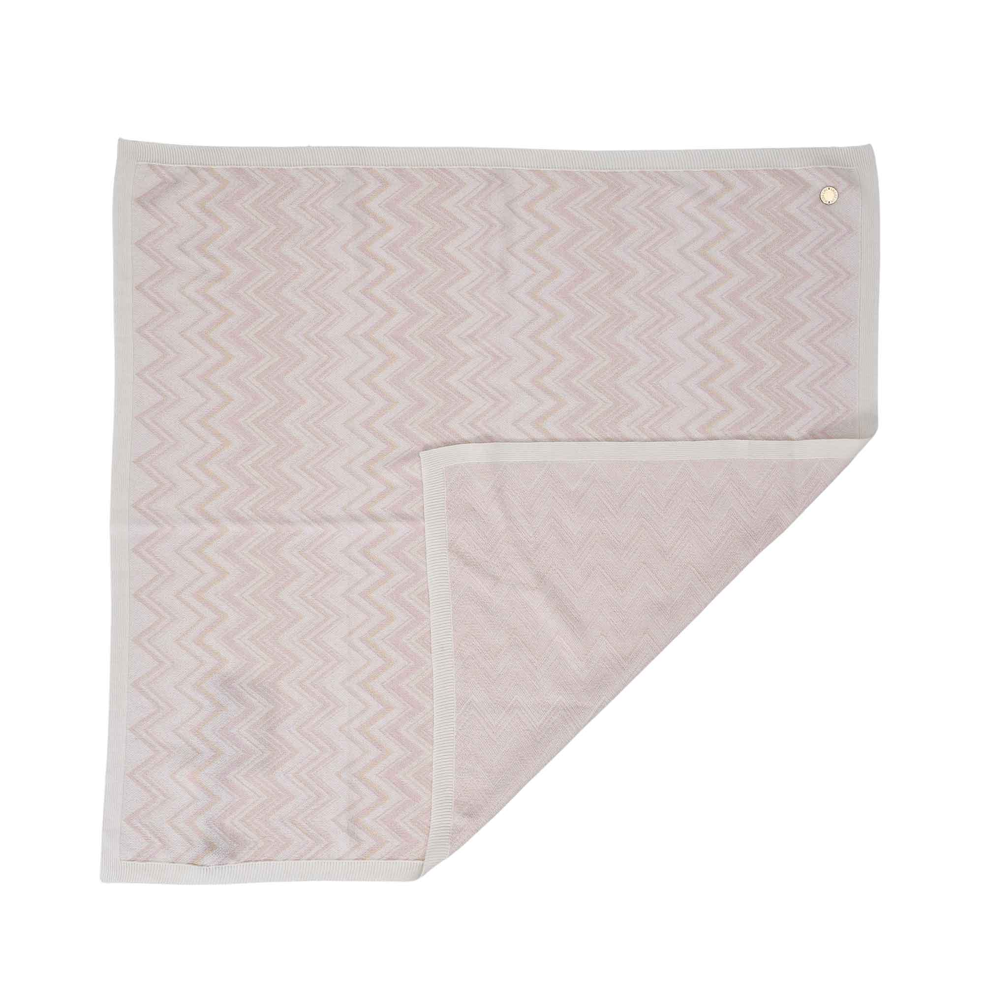 Missoni Kids White/Pink Baby Knit Blanket with zigzag pattern – Available for Online Purchase