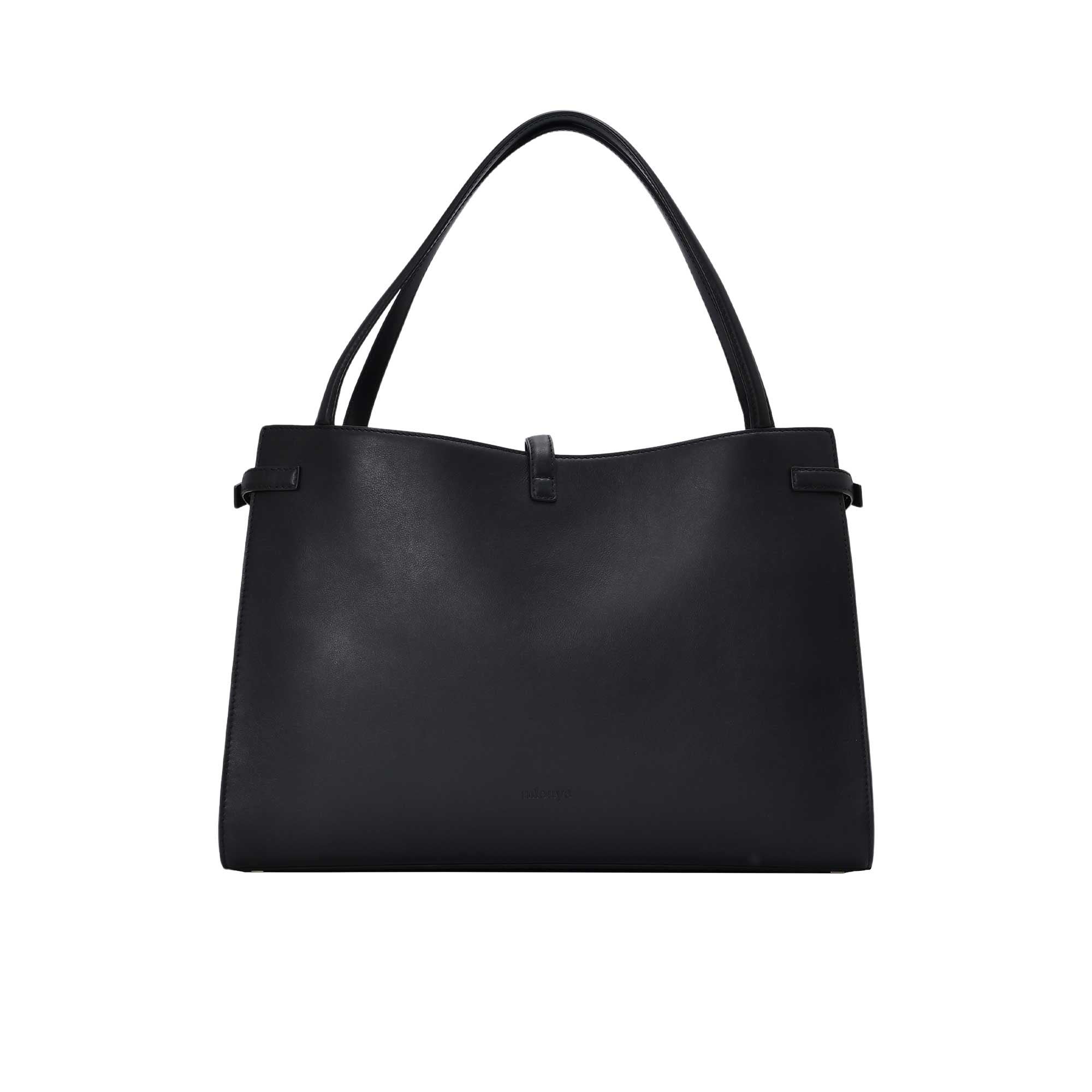 Rear view of the Mlouye Naomi bag featuring the clean leather back panel and a discreet embossed logo at the bottom center.