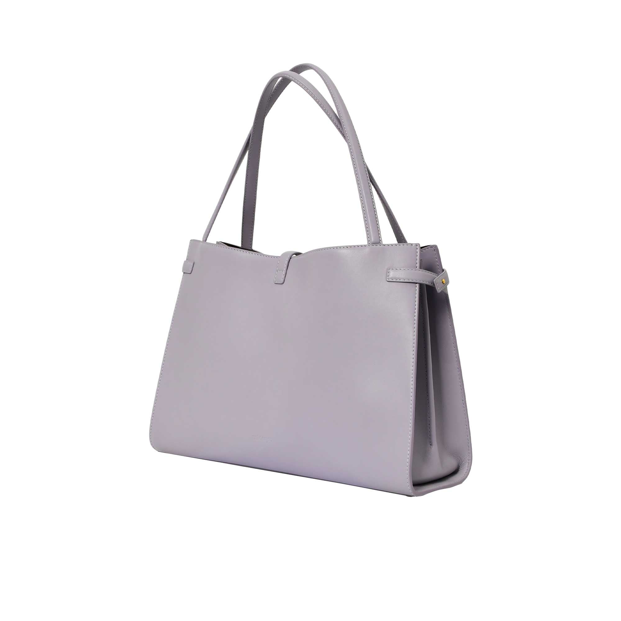 Gray handbag on a white background.