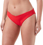 Model front view of the Triumph Flex Smart Summer red Brazilian bikini bottoms, highlighting the cheeky cut and seamless, vibrant fabric. Available for Online Purchase