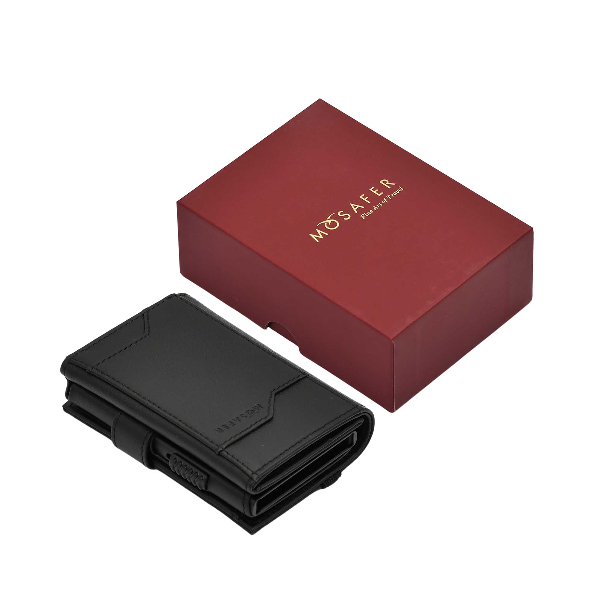Mosafer Prestige Black Leather Wallet with RFID Blocking and Card Pop-Up System – Now Online