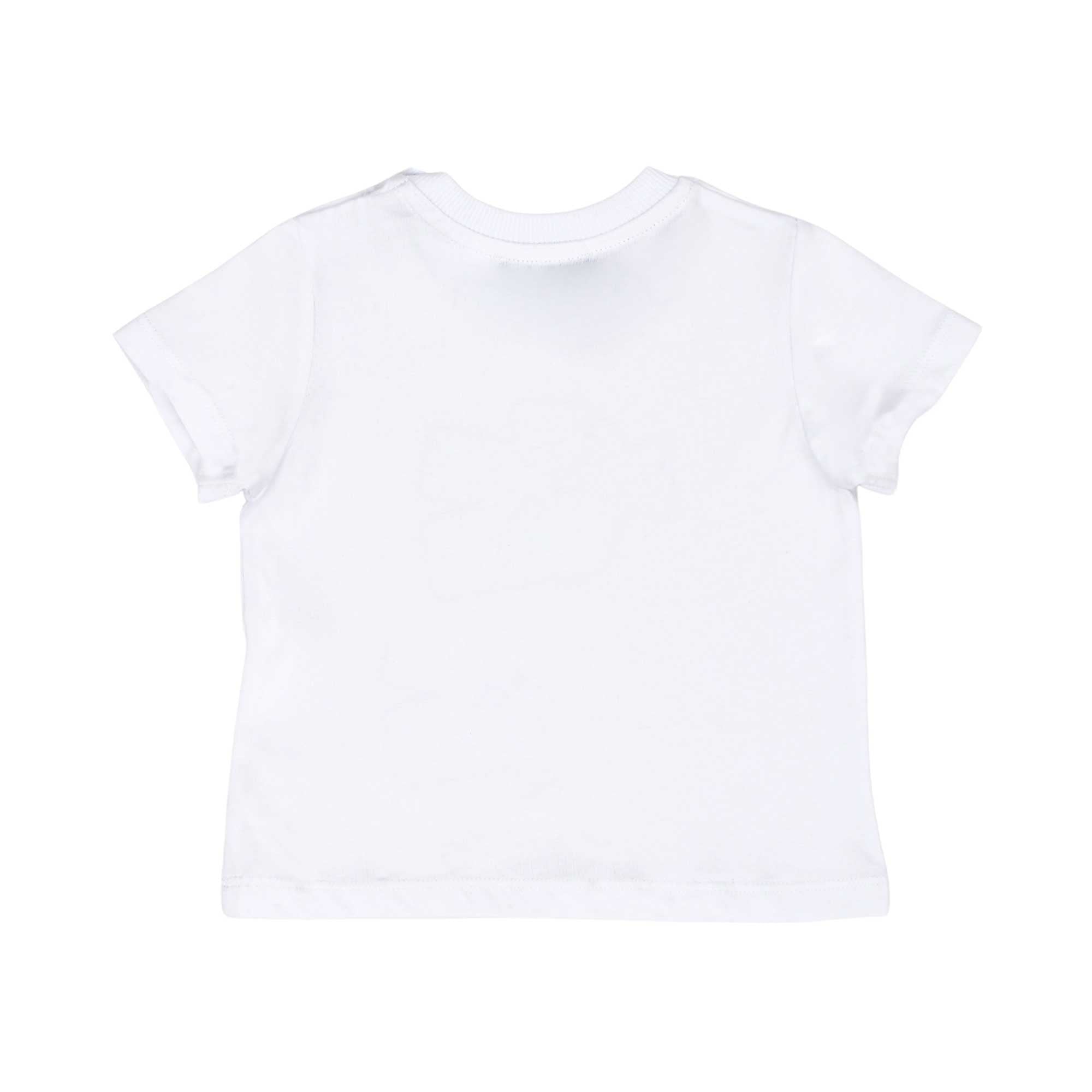 Simple rear view of the white baby T-shirt highlighting the soft jersey fabric and construction.