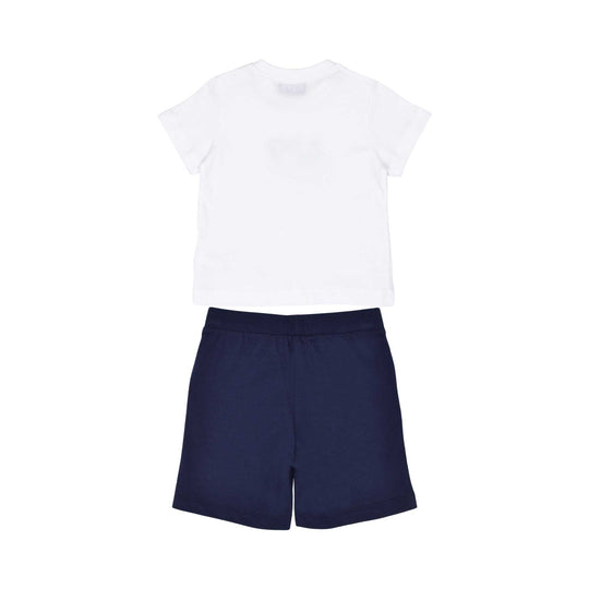 White T-Shirt & Navy Logo Shorts Set