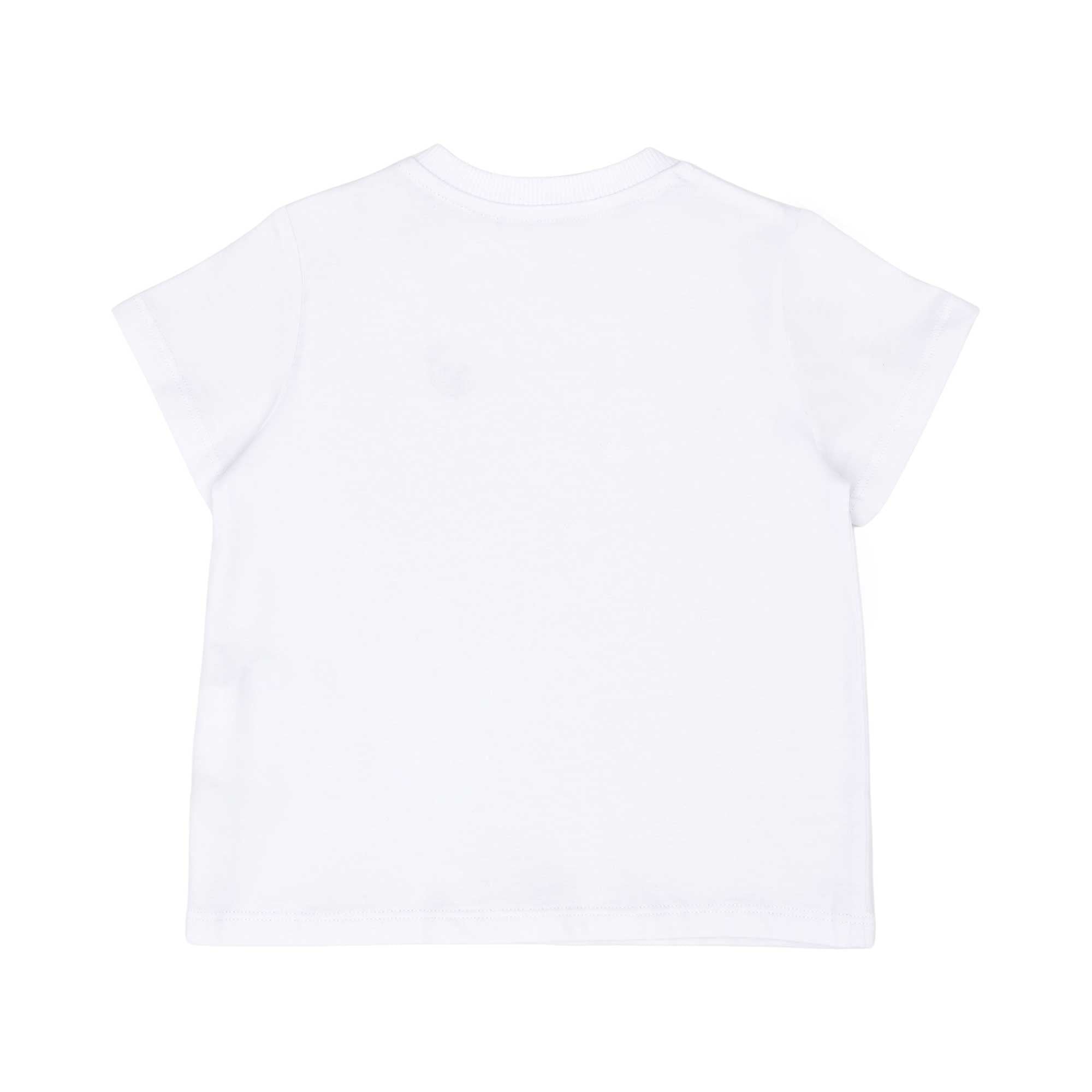 Rear view of the simple white short-sleeved baby T-shirt.