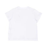 Rear view of the simple white short-sleeved baby T-shirt.