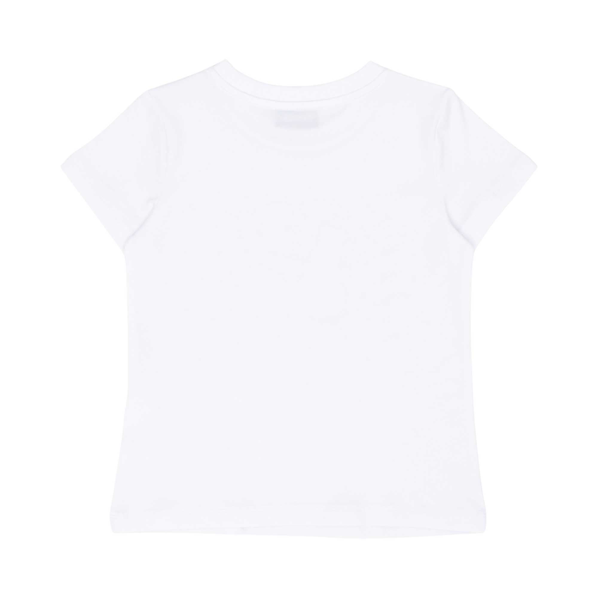 The plain back of the short-sleeved white cotton T-shirt.