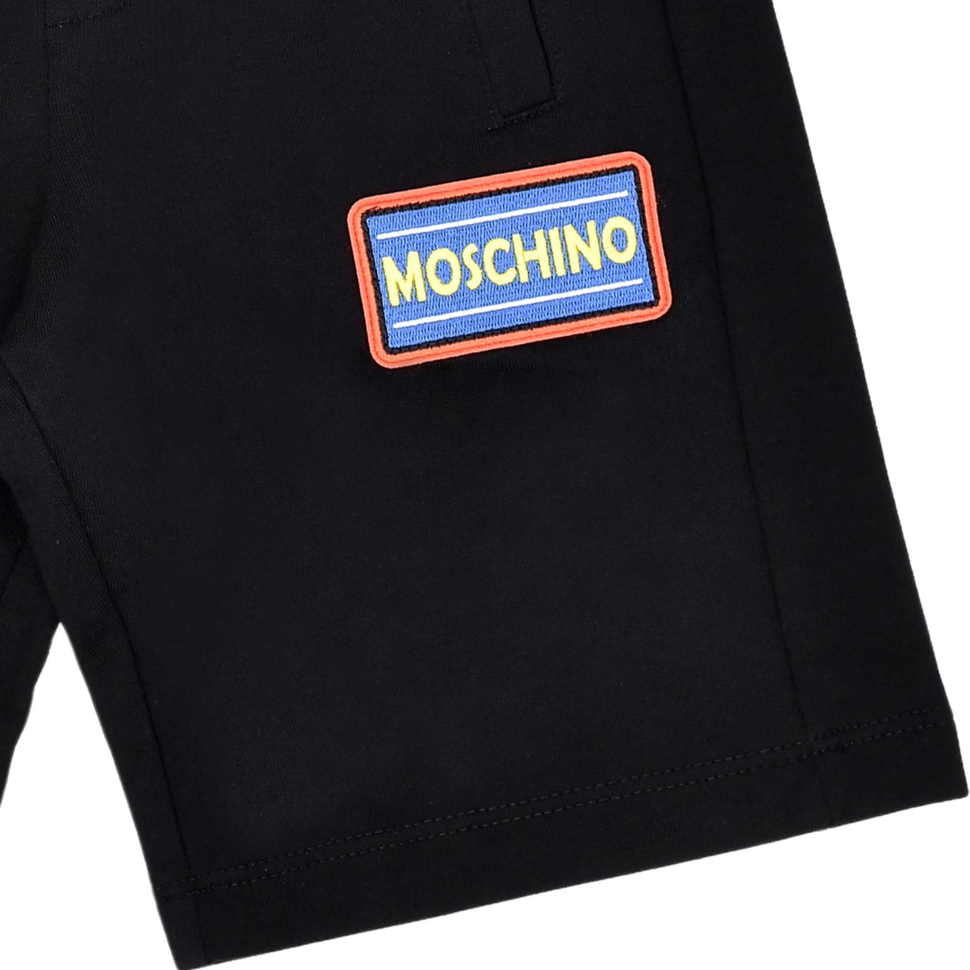 Moschino Kid Boy's White T-Shirt and Black Graphic Shorts Set