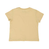 Detailed rear view of the beige Moschino Baby T-shirt showing the clean, seamless back and ribbed crew neckline.