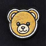 Close view of logo Moschino Kids Black Teddy Bear & Logo Patch Baseball Cap.