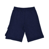 Back view of Moschino Kids navy blue jersey shorts with reinforced elasticated stitching.