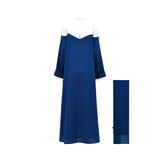 Nero Women's Navy Blue Abaya Set with White Accents
