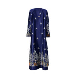 Back view of the Nero women's navy blue embroidered jalabiya set with gold inner dress. Shop the Collection Online