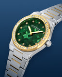 Saint Honoré Paris Haussman Women's 32mm Two-Tone Gold Plated Diamond Watch with Green Mosaic Mother-of-Pearl Dial