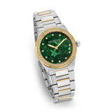 Saint Honoré Paris Haussman Women's 32mm Two-Tone Gold Plated Diamond Watch with Green Mosaic Mother-of-Pearl Dial