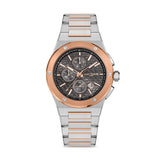 Men's Saint Honore chronograph watch with a silver-toned stainless steel case and bracelet, rose gold-toned bezel, and a dark