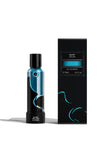 M.INT No Coward Eau de Parfum 75ml bottle with black packaging and blue wave accents, showcasing a strong and contemporary fragrance design, Shop Now Online.