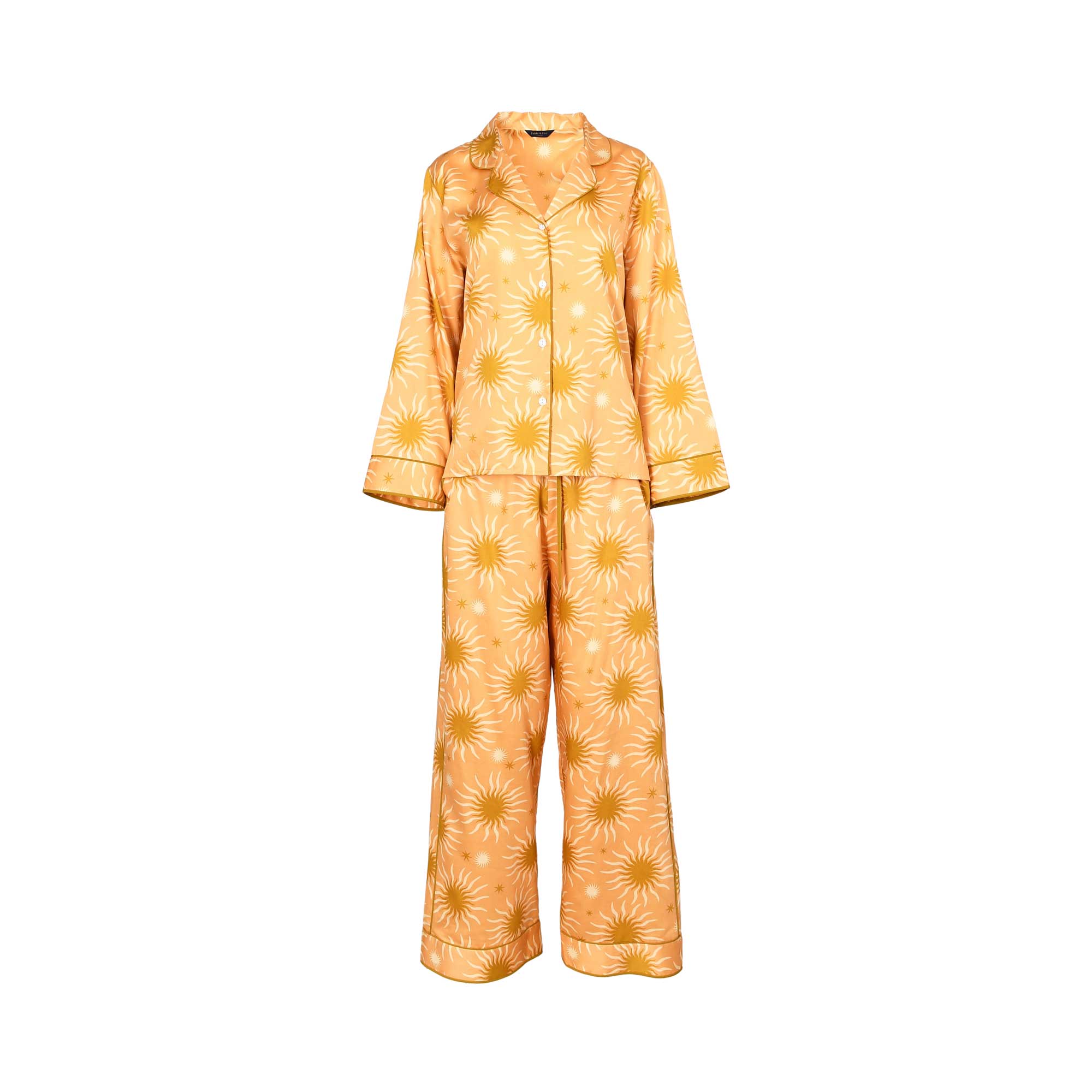 Fable and Eve Hoxton Abstract Sun Print Peach Leg Pyjama Set | All Lingerie | Lingerie | Pyjamas & Loungewear | Women | Womens Fable and Eve Hoxton Abstract Sun Print Peach Leg Pyjama Set | All Lingerie | Lingerie | Pyjamas & Loungewear | Women | Womens