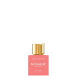 A professional studio shot of the Nishane Meant To Be Seen Extrait de Parfum bottle. The bottle is a clean, square shape with a matte dusty-rose (terracotta) finish, featuring the brand and fragrance name in crisp white typography. It is topped with a heavy, multi-faceted metallic gold cap and centered against a seamless white background.