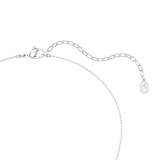 A close-up view of the Swarovski Vienna necklace closure, showcasing the polished rhodium-plated lobster clasp, adjustable extender links, and the signature octagonal swan tag.