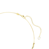 A detailed product close-up of the Swarovski Mesmera necklace closure, highlighting the 18K gold finish lobster clasp, the adjustable link extender chain, and the signature octagonal crystal end charm.