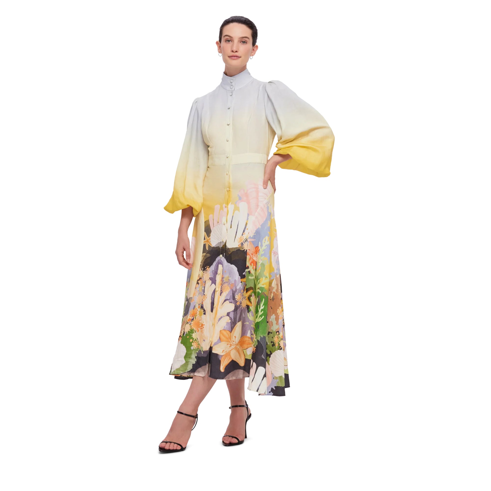 Leo Lin Women's Nellie Midi Dress Neptune Print in Seashell