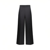Front view of Nenette black wide-leg high-waisted trousers featuring a structured waistband and elegant pressed center creases against a clean white background.