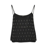 Front studio view of a black sleeveless Nenette camisole top featuring rows of small metallic bead embellishments across the front, against a white background.