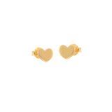 Pair of small, polished gold-toned heart-shaped stud earrings with butterfly backs.