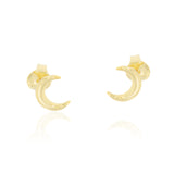 Single gold-toned mini crescent moon stud earring with a polished finish and butterfly back.
