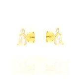 Pair of gold-toned stud earrings, each featuring a small round clear stone above a larger pear-shaped clear stone.