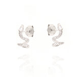 Pair of silver-toned spiral stud earrings, each adorned with pave-set clear stones and a marquise-cut clear stone.