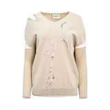 Oblique Women's V-Neck Layered Look Knit Sweater with Metallic Detail